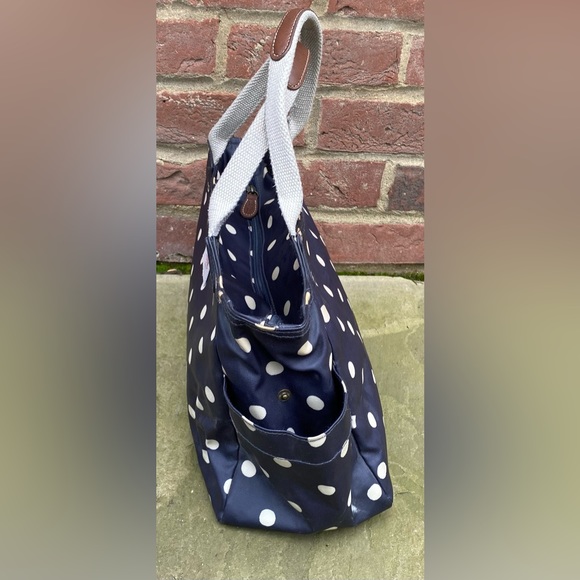 Cath Kidston Navy Blue Polka Dot Handbag Classic Multiple Pocket Rockabilly - Picture 3 of 10